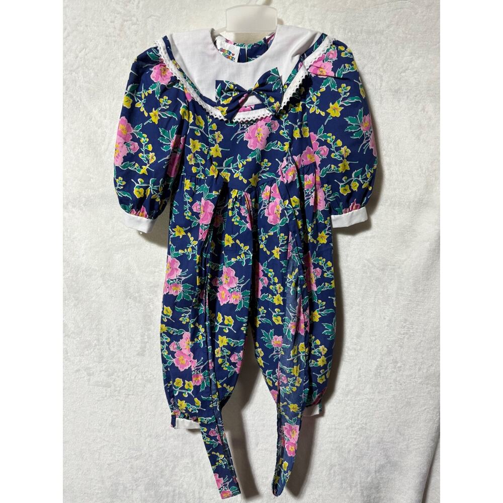 Vintage Fancy Pants Blue Floral Jumper Jumpsuit Romper 3T